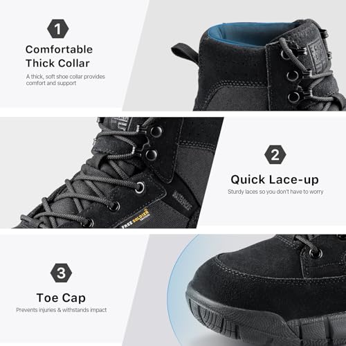 FREE SOLDIER Men's Waterproof Hiking Tactical Work Boots 6 Inches Lightweight Military Breathable Desert Boots(Black US 11)4