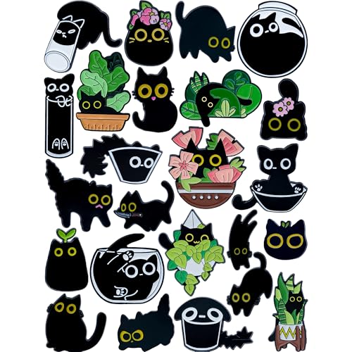 Anjulery 24 Pcs Black Cat Enamel Pins – Cute and Quirky Lapel Pins for Jackets, Backpacks & Hats – Gift for Friends & Collectors (Black Cat)