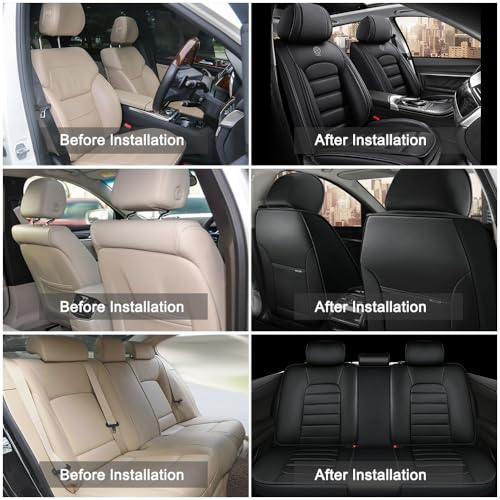 Image of Nappa Leather Seat Covers for Subaru Outback 2006-2024,Luxury Car Seat Covers Full Set,Waterproof Seat Protectors Auto Seat Covers,Breathable Nonslip Interior Cover Seats for Cars(Solid Black)