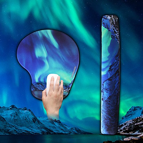 Keyboard Wrist Rest Pad and Mouse Wrist Rest Support Mouse Pad - Ergonomic Support - Premium Quality Foam - Durable & Comfortable & Lightweight for Easy Typing & Pain Relief(Northern Lights)