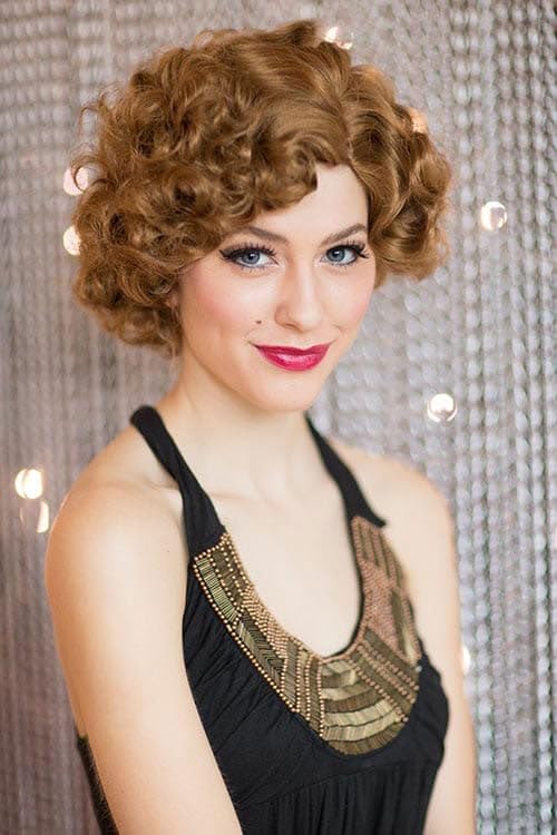 Brown 1920s 1930s style wig, short retro style with finger waves: Cecelia light chocolate brown #12