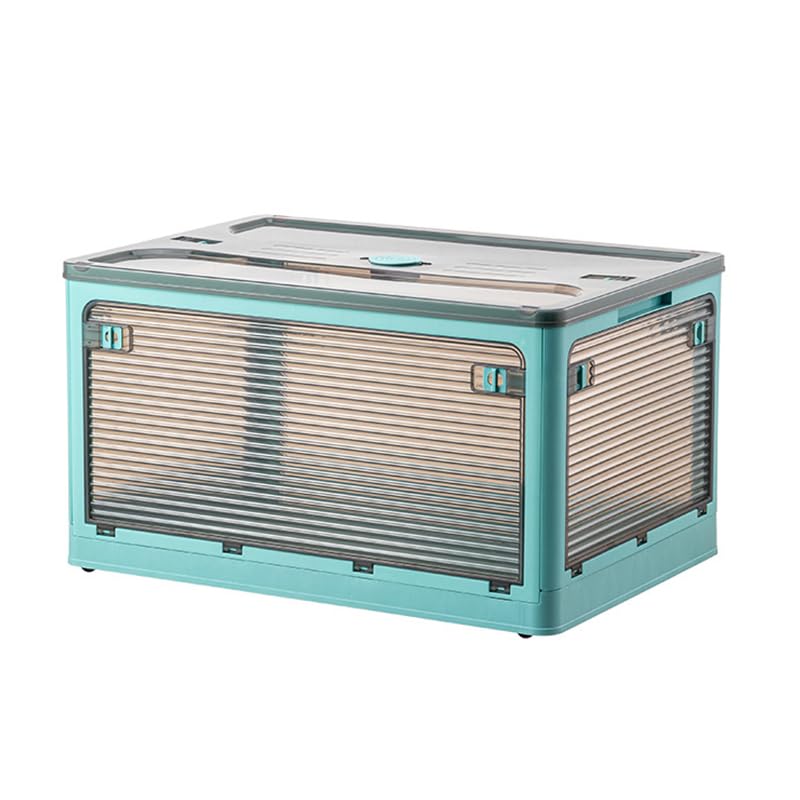 HELIXUEge Bin with Wheels Foldable ge Bin, Clothes ge Box Clear Transparent 4 Way Opening Bottom Pulley Design Plastic PET ge Container for Home, Office