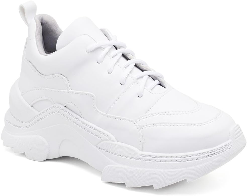 Tênis Feminino Branco Casual Sneaker Chunky Cardaço Leve Confortavel