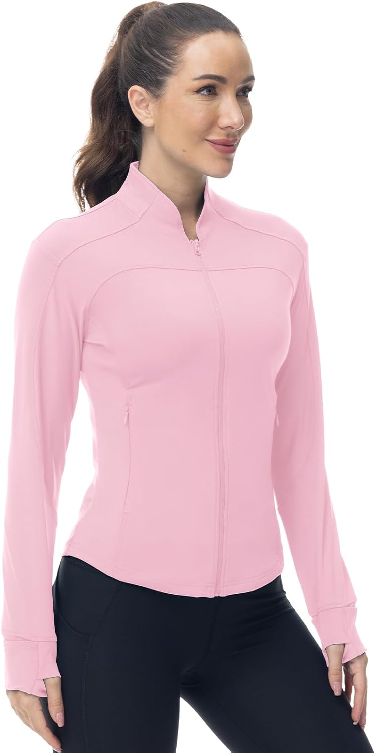 Gopune Women's Workout Athletic Jacket Lightweight Zip Up Yoga Slim Fit Tops with Pockets - Image 2