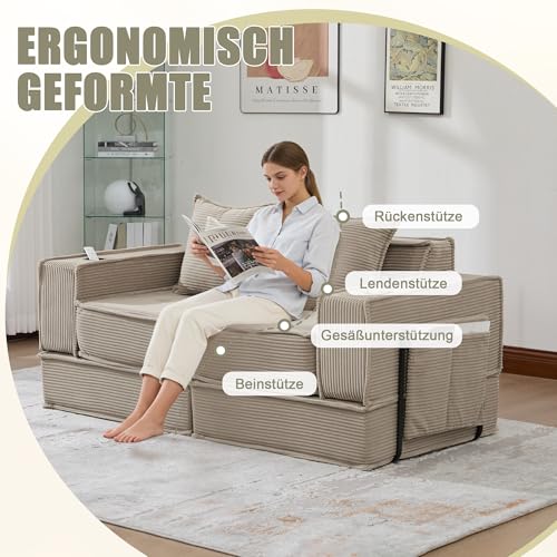 Sofá cama doble para ahorrar espacio con reposapiés de almacenamiento y soporte de bebidas 8