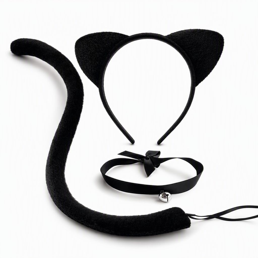 RJFUJP 3 PCS Costume Accessories. Cat Ears and Tail Set with Bells, Halloween Costume Parties, Cosplay Events, Photo Shoots, Adjustable Fit
