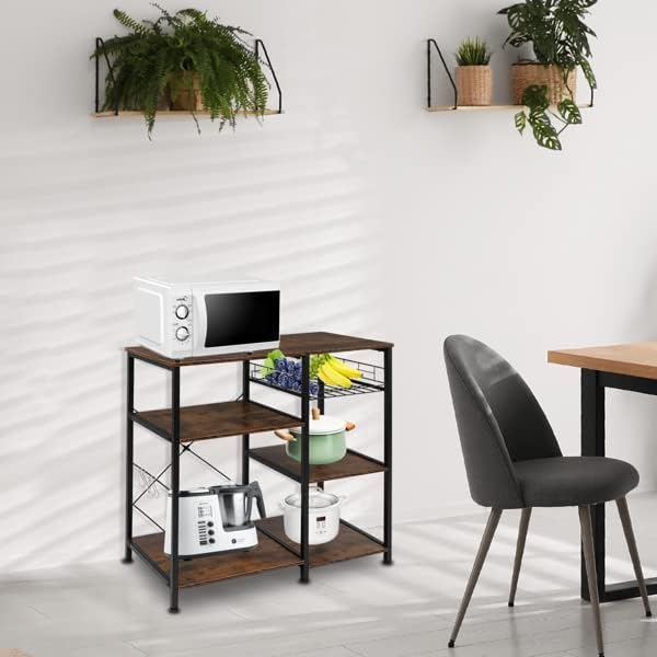 Brown 3-Tier Kitchen Baker's Rack, Microwave Oven Stand with Storage Shelves, Utility Cart Workstation for, Coffee Bar Station for Countertop, Kitchen Utility Cart Storage Workstation for Coffee Bar