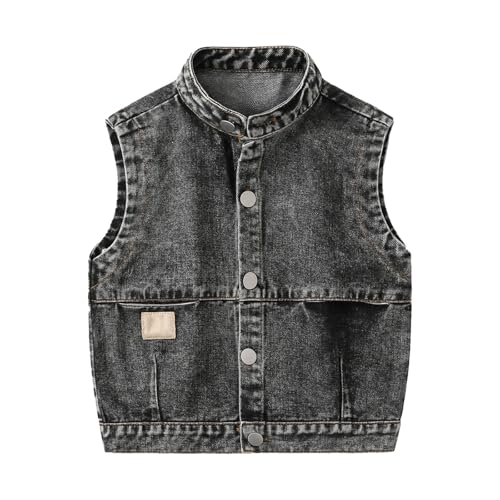 Toddler Boys Girls Sleeveless Denim Vest Stand Collar Button Down Jean Waistcoat Jacket Winter Coats for Toddler Boys