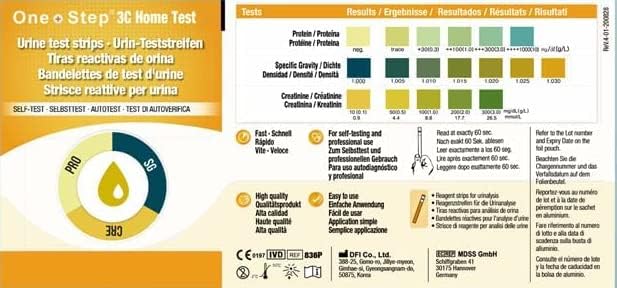 One Step: 5 x Kidney Function Test Strips, Creatinine, Protein and Specific Gravity Urine Kits