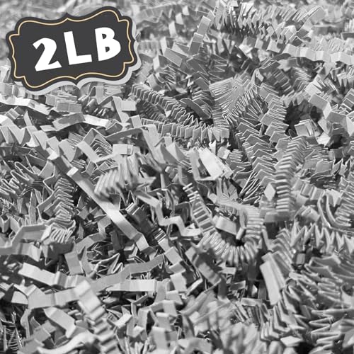 Image of ZEBMOON 2 LB Light Grey Crinkle Cut Paper Shred Filler Great for Gift Wrapping, Basket Filling, Birthday, Wedding, Halloween, Thanksgiving, Christmas Day, New Year Party Decorations Filling Supplies