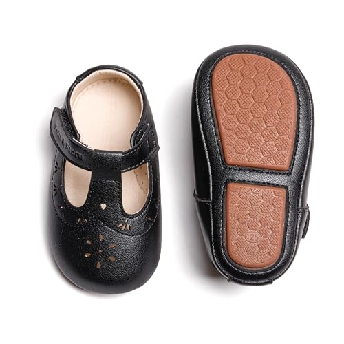 Felix & Flora Soft Sole Black Baby Dress Shoes - Infant Baby Walking Shoes Moccasins Rubber Sole Crib Shoes(Black,18-24Months Infant)