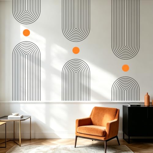 VePret Boho Mid-Century Arch Wall Decals Peel and Stick, Sun Removable Wall Stickers & Murals, Removable Leaves Home Decor Art for Bedroom Living Room Classroom Office