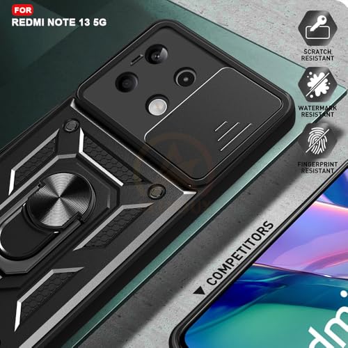 Image of Armor Bumper Back Cover Case for REDMI Note 13 5G Rotating Camera Cover, Ring Holder & Kickstand | Heavy Duty & 360 Degree Protection REDMI Note 13 5G Back Cover (Black)