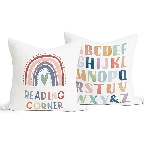 Reading Corner Classroom Decorative Pillows Covers 18×18 Inch Set of