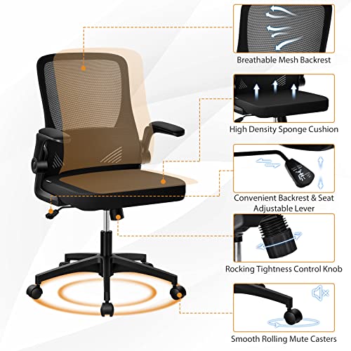 Costway Ergonomic Office Chair With Foldable Backrest, Mid Back Mesh Office Chair W/Flip Up Armrest, Swivel Rolling Executive Task Chair W/Lumbar Support, Ideal For Office, Meeting Room #TOP7