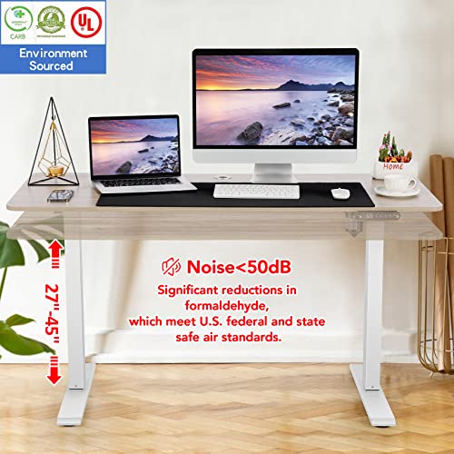 Electric Standing Desk Adjustable Height, 48 X 24 Inch Sit Stand Desk With Double Crossbeam Structure, Four Memory Heights, 27''-45'' Lifting Range Stand Up Desk（Oak Tabletop With White Frame） #TOP2