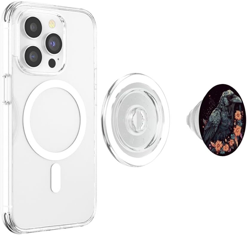 Crow Boho Flowers Graphic PopSockets MagSafe PopGrip for iPhone
