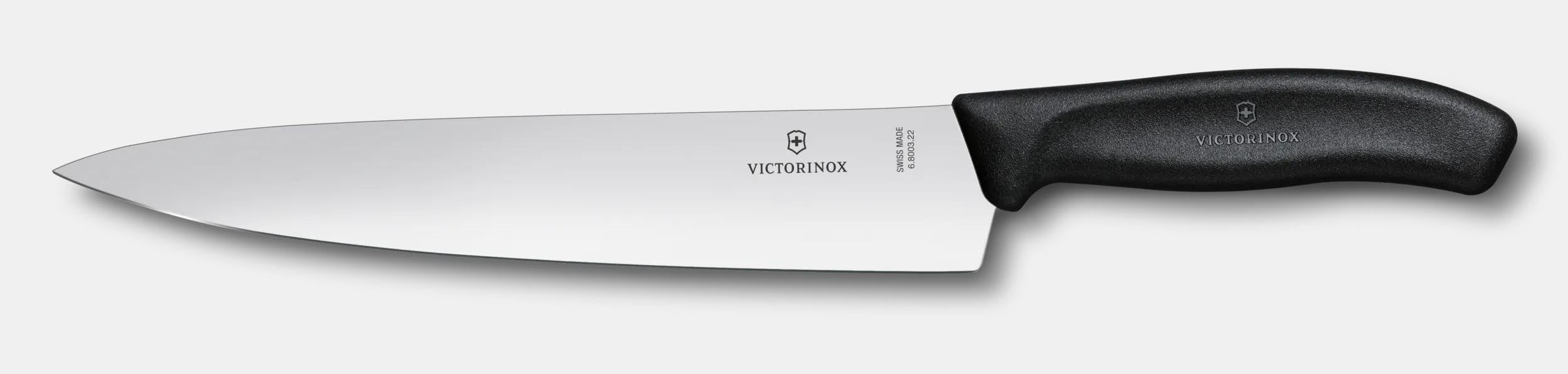 Victorinox Swiss Classic, cuchillo profesional para trinchar, hoja extra afilada, afilado recto, 22 cm, mango de plástico, acero inoxidable, negro