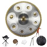 - Articoli regalo inclusi Tamburo a mano 432 Hz in D-Moll, tamburo in acciaio, 10 note da 22 pollici + custodia, supporto, 2 martelli e panno – oro – set completo di pani a mano