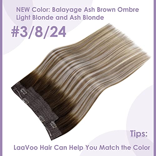 LaaVoo Human Hair Extensions Balayage Dark Brown to Light Brown & Platinum Blonde Real Remy Hair Invisible Wire Undetectable 100% Real Straight Hair Extensions Long-Lasting 80g 18 Inch #3/8/24 - Image 2