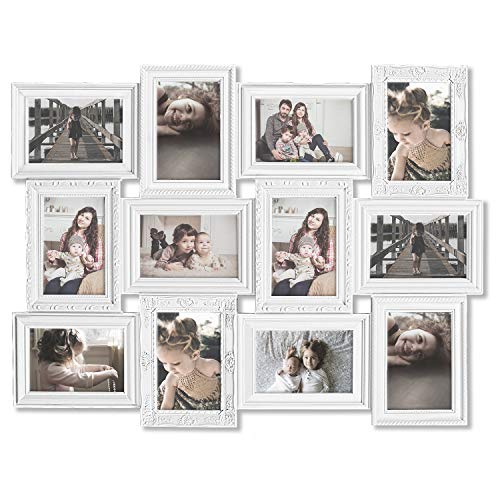 Hello Laura - Photo Collage Frames For Wall White Curved Classic European Style 12 Opening 27" X 20.5" Wall Hanging Picture Frame Collage 4" X 6" Photo Sockets X 12 | Gallery Style #TOP1