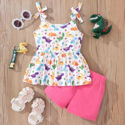 Image of Toddler Girls Clothes Summer Short Set Outfit Tie Knot Shoulder Sleeveless Ruffle Tops and Shorts 2PC Clothing Set