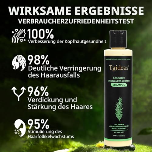 Bio-Shampoo für Haarwachstum, Rosmarin, für Frauen und Männer, natürliches Shampoo zur Stärkung und Verdickung mit hydrolysiertem Keratin für feines Haar und Haarausfall, 7,4 ml