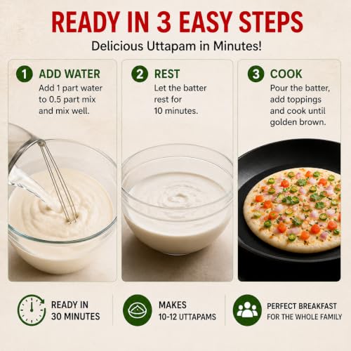 Image of INDIMIX Instant Uttapam Mix 500g | Ready-to-Cook South Indian Breakfast, Soft & Fluffy Uttapam in 3 Easy Steps, Authentic Homemade Taste, Quick & Convenient