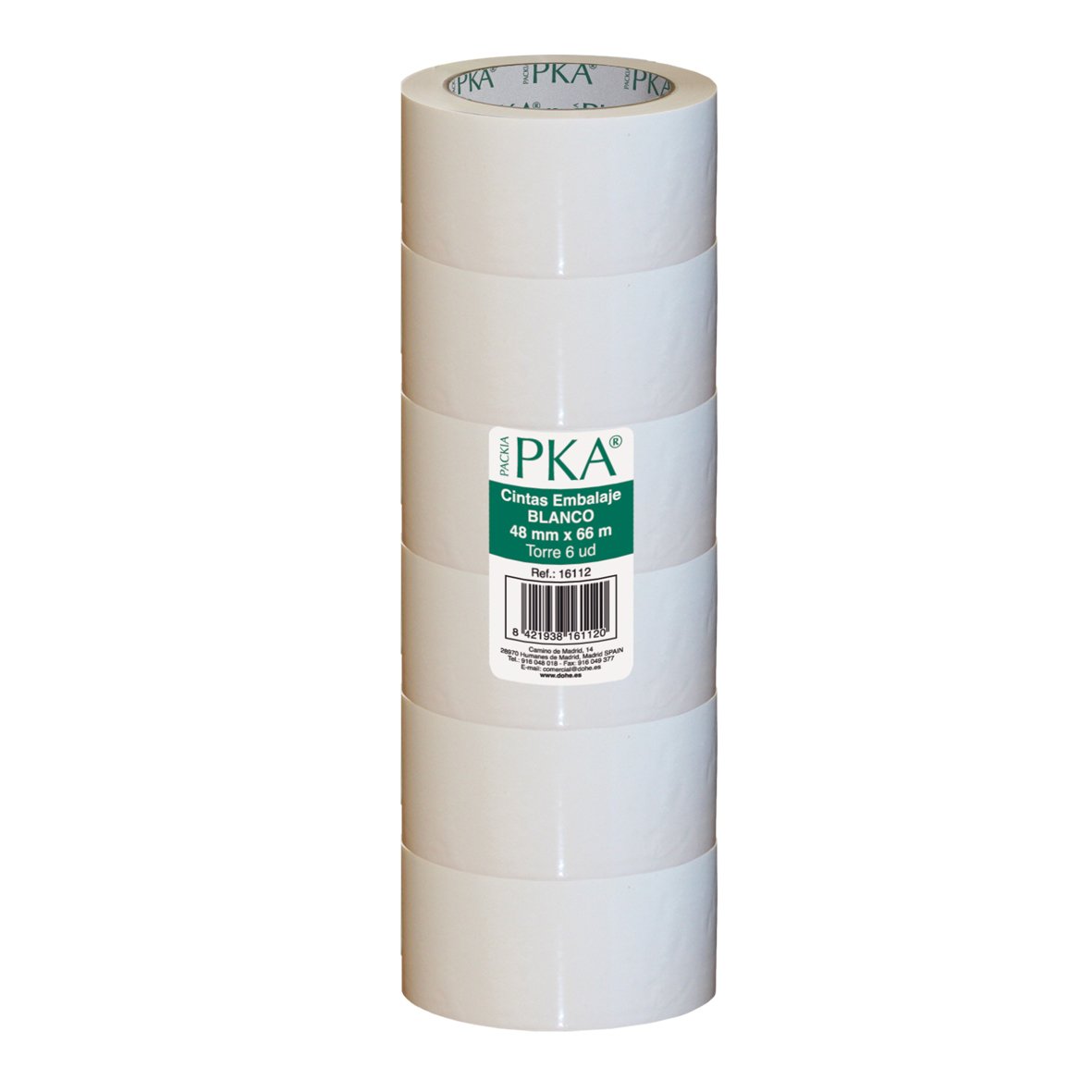 PKA 16112 Manual Seal Tower, 48 mm x 66 m, Pack of 6, White, 48 mm/6 unidades