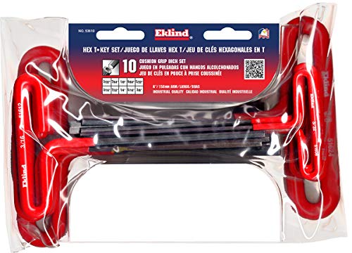 Eklind 53610 Cushion Grip Hex T-Key Allen Wrench - 10Pc Set Sae Inch Sizes 3/32-3/8 6In Series #TOP1