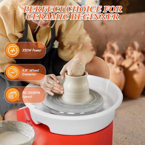 Electric Pottery Wheel with Adjustable Foot Pedal, Removable Basin for Ceramic Art, Perfect DIY Crafting Tool for Beginners and Professionals (Orange 220V)
