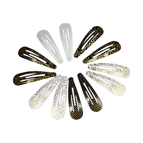 Black and White with Gold Patterns Set of 12 Metal Patterned Snap Clips Girls Hair Clip