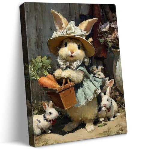 vandlife Vintage Easter Bunny Canvas Wall Art Adorable Mother Rabbit