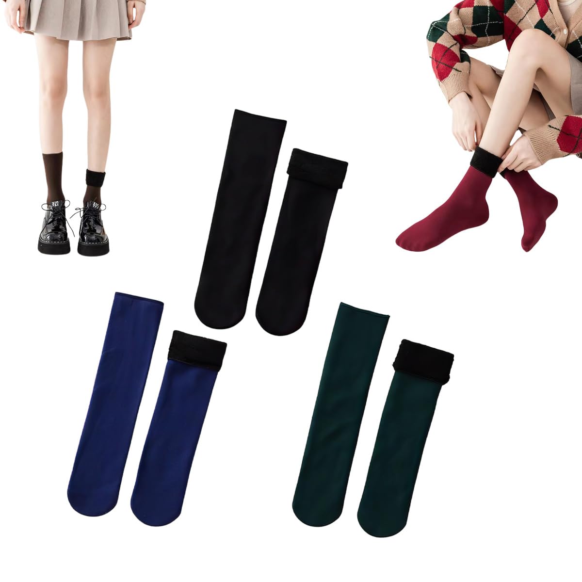 Gamira Women's C+D+E Velvet Winter Thermal Socks, Velvet Lined Socks, Winter Warm Tube Socks, Thermal Socks For (,One Size)