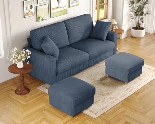 Image of Kidirect 70in U Shaped Couch, Modular Sofa No Tool Assembly, Comfy Sectional Couches for Living Room 21in Deeper Seats, Corduroy Sofas for Living Room with 2 Pillows, Loveseat Sofa Set, Blue Couch