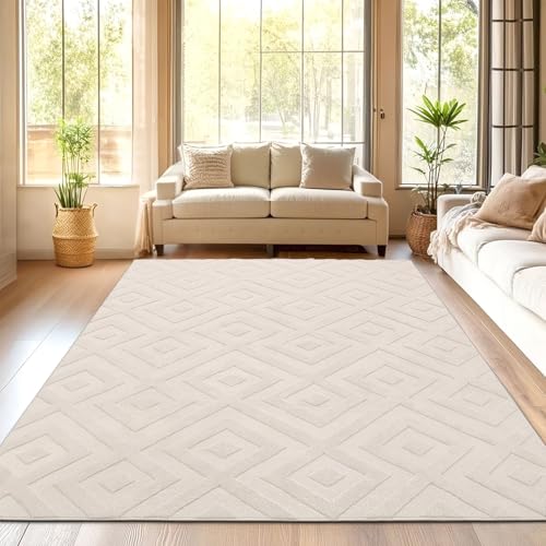 SHACOS Alfombra Salón Moderna Beige 120x160cm Alfombra de Habitación Bohemia Suave Antideslizante Tapete para Sala Pelo...