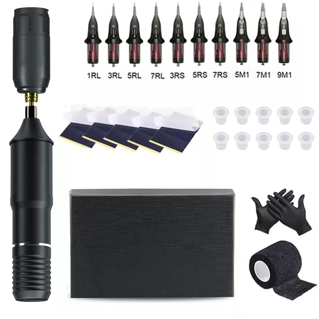 Rotary Tattoo Machine Set Power Supply with Cartridges Needle Permanent Makeup for Body Art