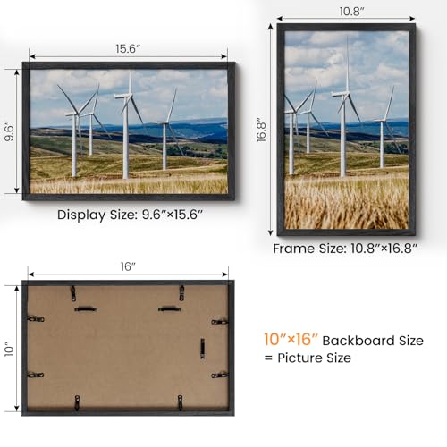 Image of 10x16 Picture Frame,Solid Oak Wood 10 inchx16 inch Photo Frame, Black Color Tempered Real Glass 10 by 16 Wooden Frames with No Mat,16x10 Picture Frames for Wall or Tabletop Display