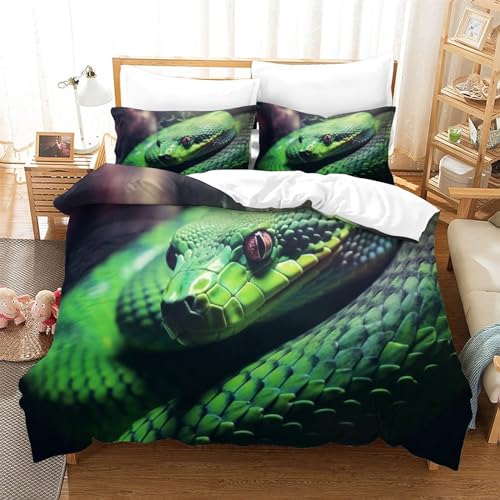 Housse de couette serpent 3D 200x200cm en microfibre avec 2 taies d'oreiller