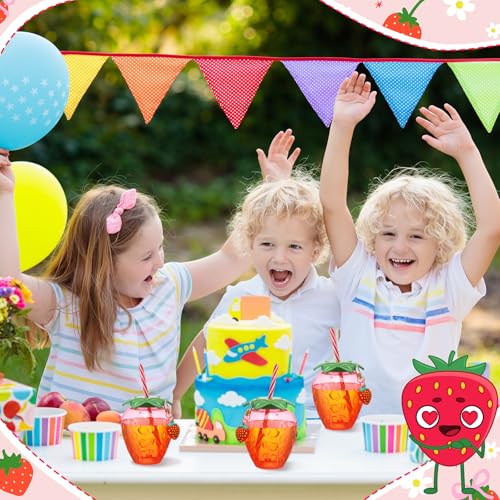 LemonRoad 20 Pcs 17 oz Strawberry Shaped Cups with Lids and Straws Reusable Cute Drinking Cups Strawberry Water Bottles for Hawaiian Summer Party