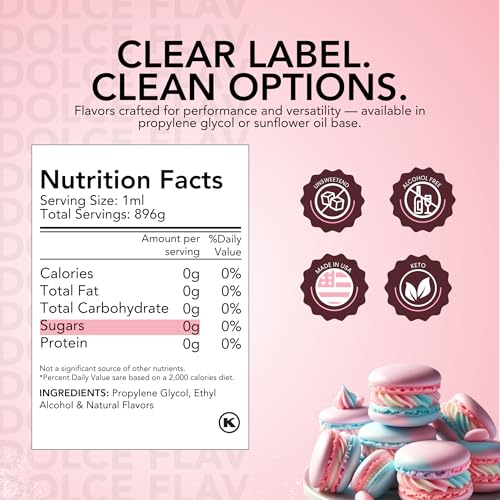 Image of Dolce Flav Cotton Candy Extract - 32 Ounce Water-Soluble Kosher, Sugar-Free, Concentrated Carnival-Style Flavoring for Baking, Frostings & Drinks