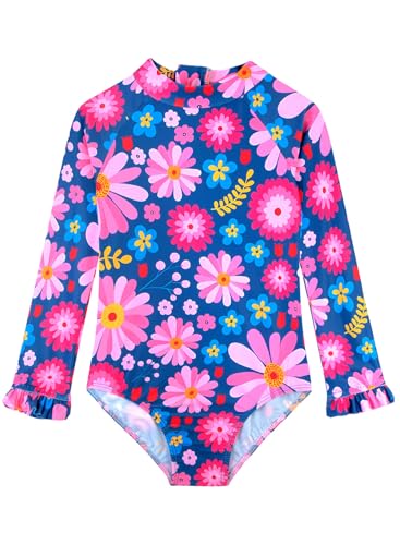 Image of Alakuoti Long Sleeve One Piece Ruffle Swimsuit for Toddler Girls Baby Girl Rashguard Shirt with UPF 50+ Sun Protection