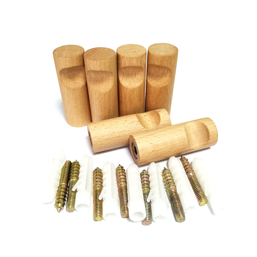 10 Ganci Da Parete In Legno Naturale, Rustici E Multiuso Con Adesivi E Viti, Per Appendere Cappelli, Asciugamani, Borse E Vestiti - 3