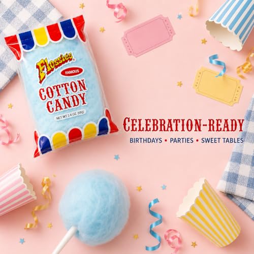 Flossie's Famous Blue-Blueberry Cotton Candy, Flavorful, Light and Fluffy Cotton Candy, Ideal Party Snack for All Ages, 2.4 Ounce (6 Pack) - image 4