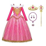 LURLEEZ Sleeping Beauty Dress For Girls Princess Aurora Dress Up For Toddler Girls Age 3-8 Halloween Cosplay Costumes (Pink, 130 5-6 Years)