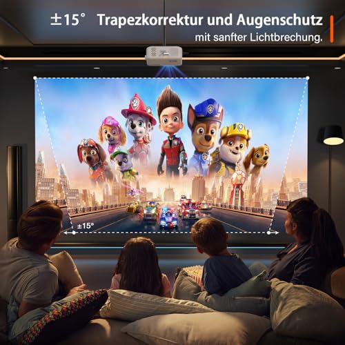 Mini Beamer, VOPLLS 20000L Full HD 1080P Unterstützt, Tragbar Video Projector mit 50% Zoom, Heimkino Beamer für Handy Phone, Tablet/Laptop/PC/TV-Box