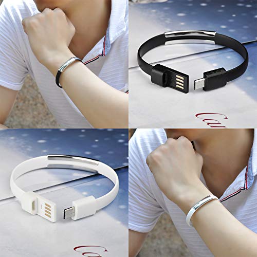 Yumilok Silicone Bracelet Mirco USB Cable Charging Cable Wristband Data Sync Cable für Android-Smartphones and Tablets, 2 Pack(Black, White)2