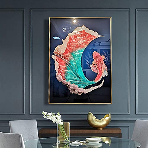 Toile poisson rouge abstrait pour une déco de salon colorée - 2