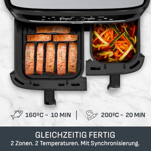 Tefal Dual Easy Fry Heißluftfritteuse 8,3 L – Airfryer mit 2 Kammern & XL-Schublade, 7 Programme, 2700 W, Extra-Crisp-Technologie, fettarm frittieren & energiesparend, spülmaschinenfest EY9018