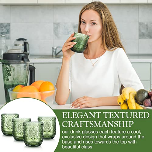 8 Pcs 12Oz Vintage Glassware Set Romantic Drinking Glasses Colored Crystal Floral Glasses Embossed Drinkware Green Wine Glasses Vintage Water Glass Cups For Beverages Juice Beer Cocktails #TOP5